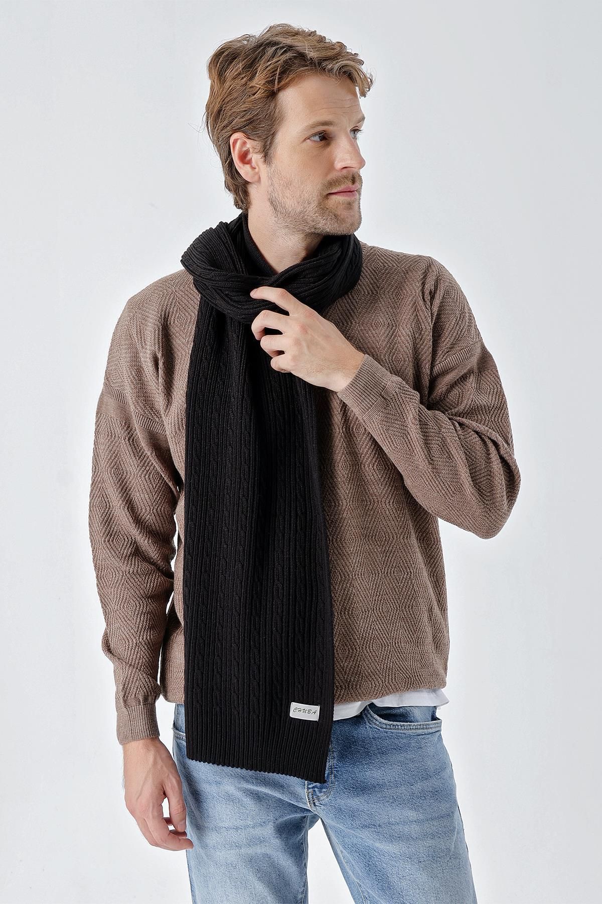 Erkek Saç Örgü Desenli Marcus Atkı Siyah 24W2311